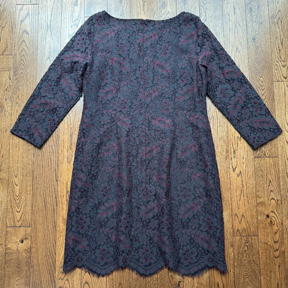Brooks Brothers Women's Lace Overlay Dress Black and Burgundy Size 14 - Picture 3 of 11